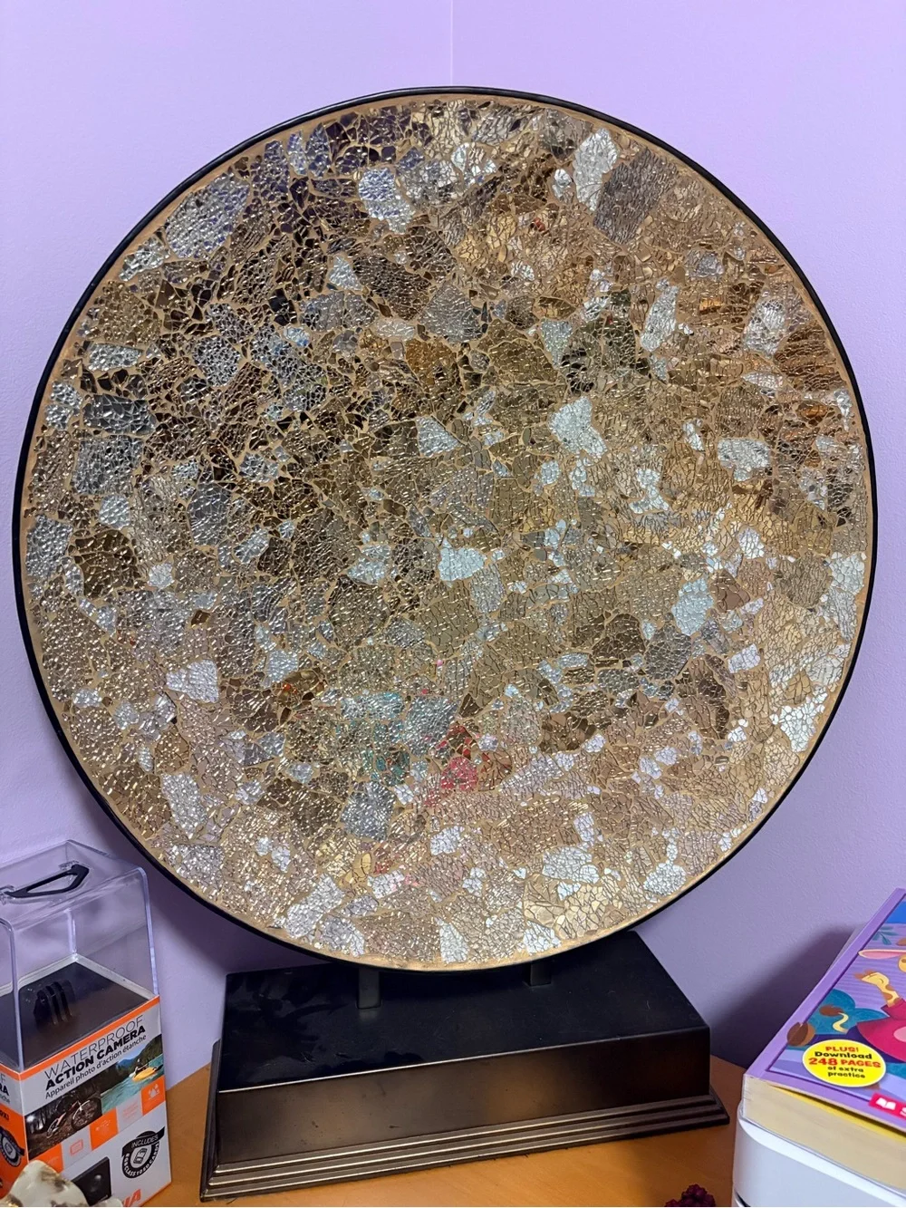 Gold Mosaic Round Wall Accent - Decorative Home Wall Decor